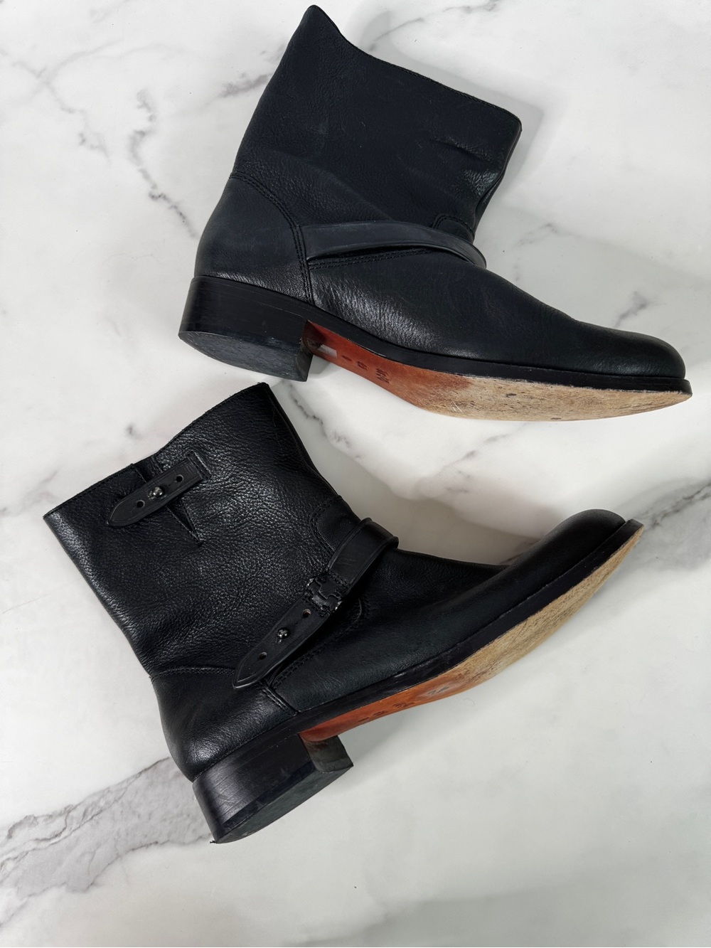 Coach Womens 6.5 B Amy Black Leather Harness Ankle Moto Boots A8360